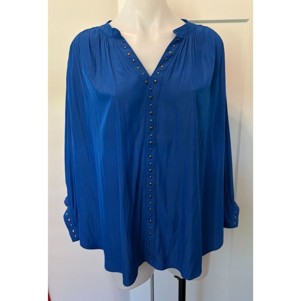 Chicos Womens TOP 3/4 Sleeve Blue Studded Boxy Fit V-Neck Size 3.5 (18)